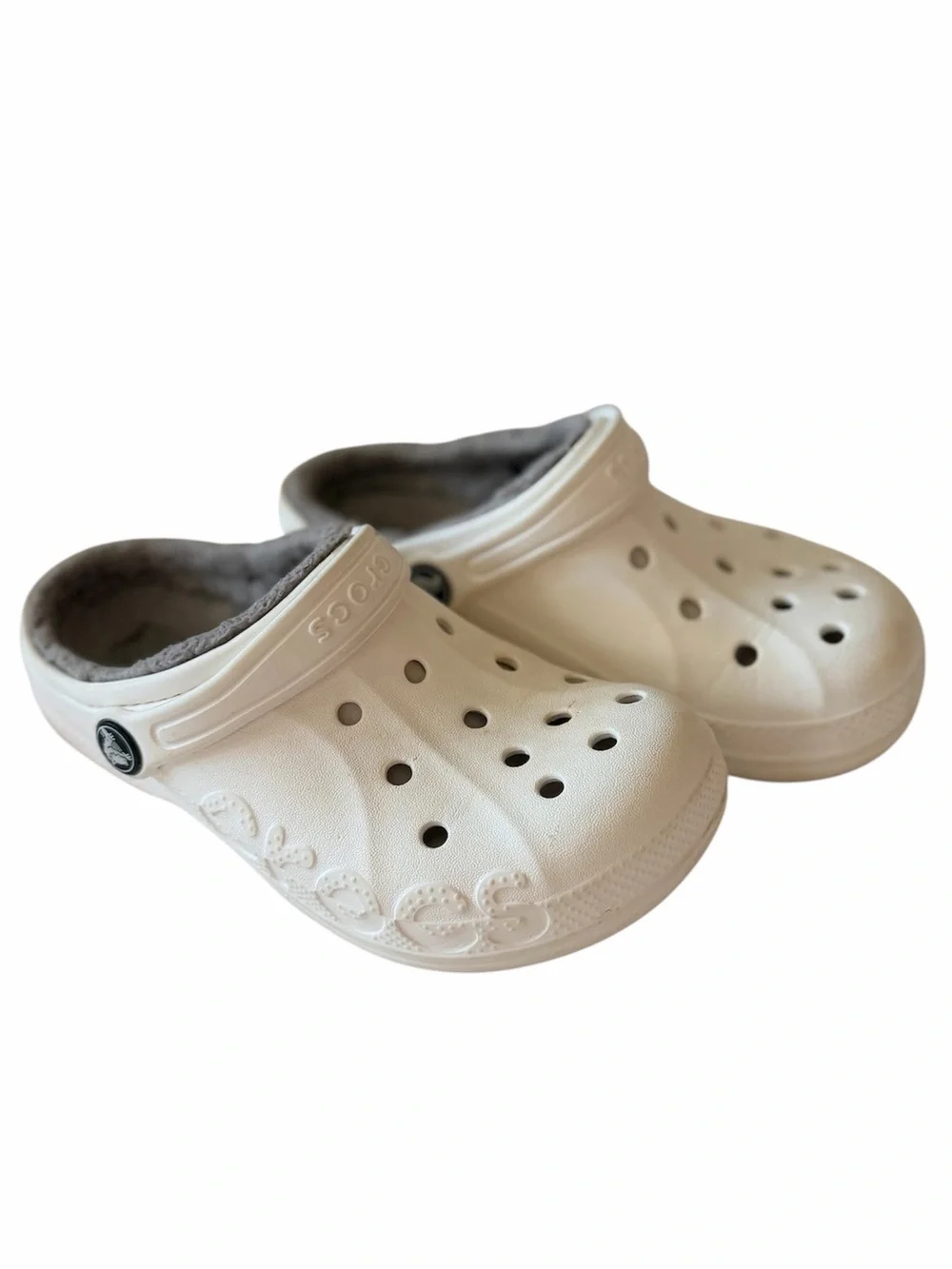Crocs Baya Grey Fleece Lined White Shoes Size 2Y
